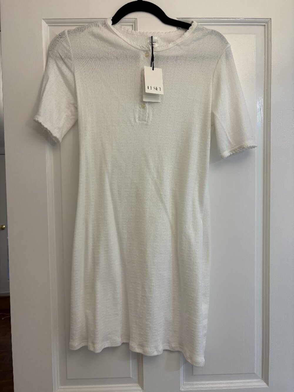 LESET Pointelle Henley Mini Dress White S NWT